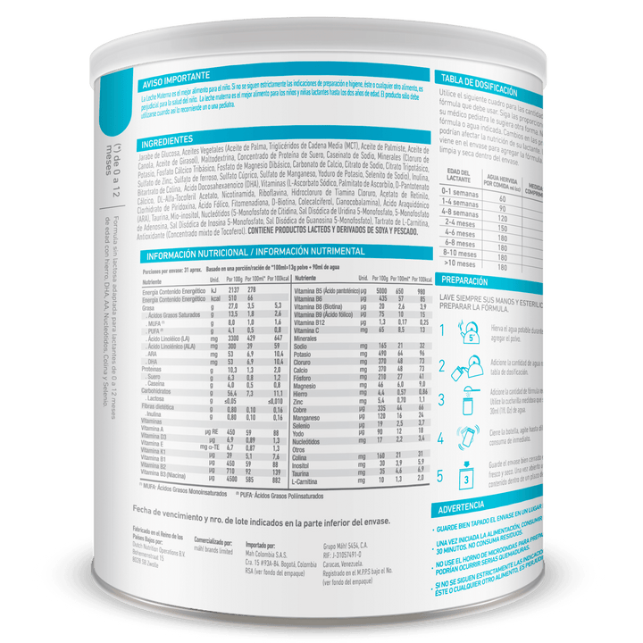 Fórmula Sin Lactosa 0-12 Meses 4800g